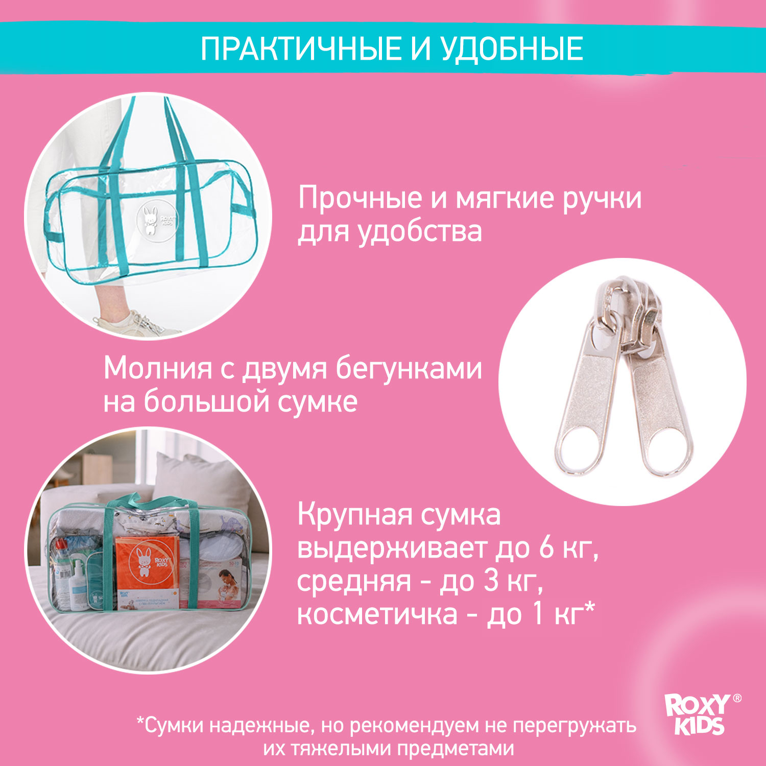 Сумка в роддом ROXY-KIDS прозрачная 3 шт цвет бирюзовый - фото 4