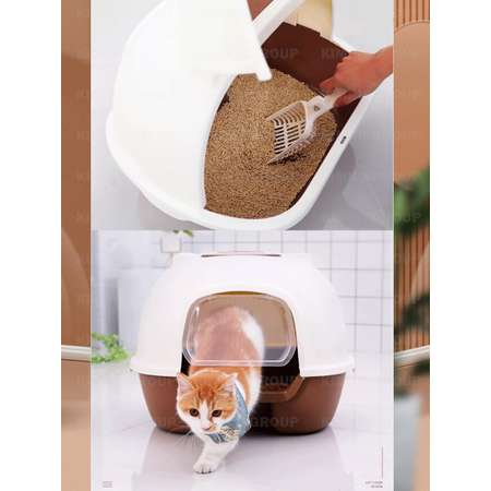 Туалет для кошек DOGMAN закрытый с фильтром и совком оливково-молочный