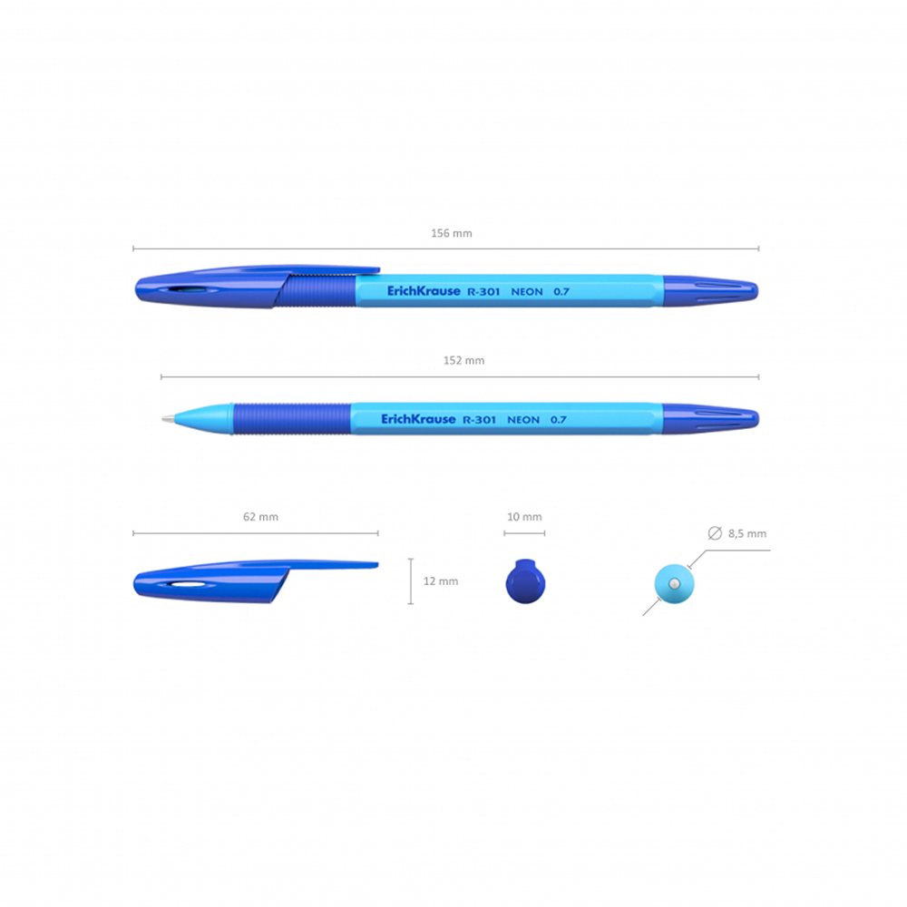 Ручка шариковая ErichKrause R-301 Neon Stick Grip 0.7 цвет чернил синий 10 штук - фото 2