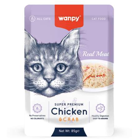 Корм для кошек Wanpy Cat 85г из курицы и краба пауч