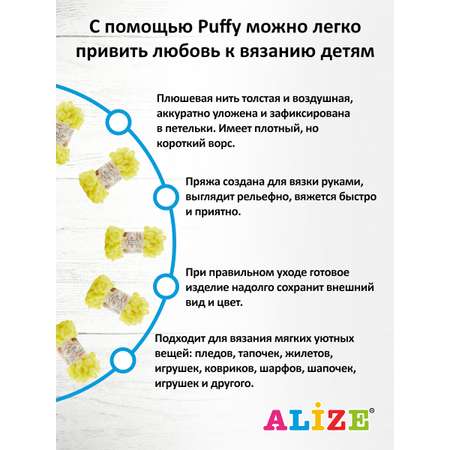 Пряжа для вязания Alize puffy 100 г 9 м микрополиэстер фантазийная плюшевая 552 желтый неон 5 мотков