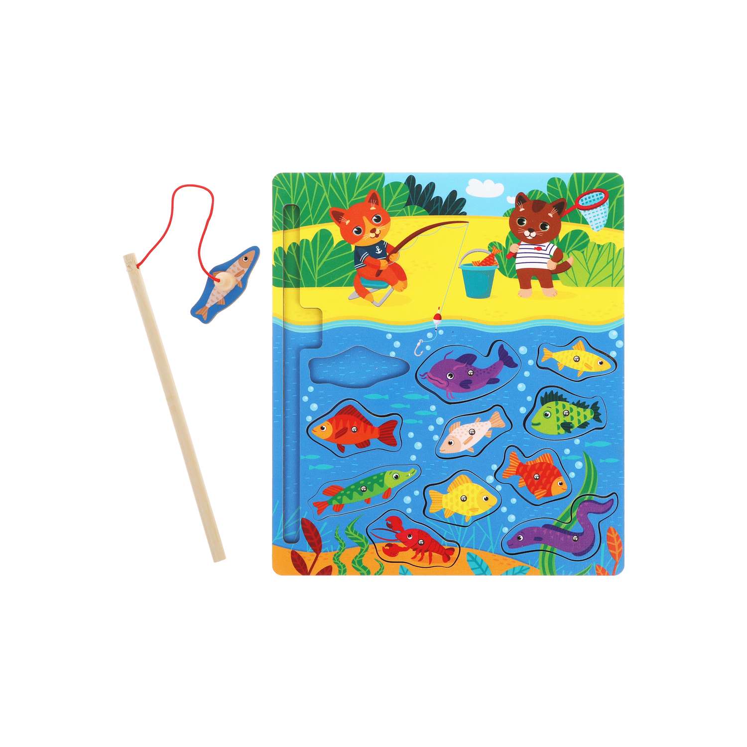 Развивающая игра Mapacha для детей деревянная рыбалка вкладыши Котики - фото 9