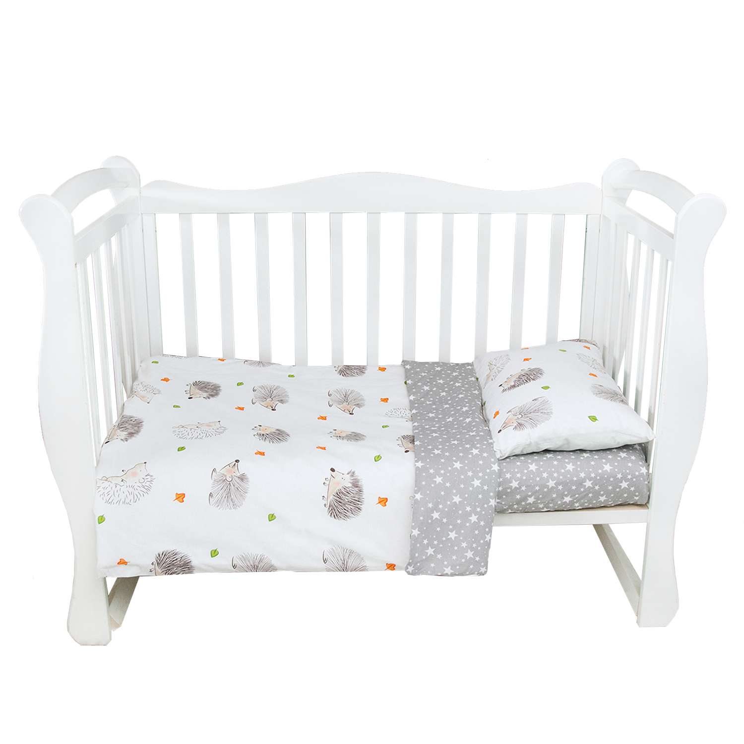 Комплект постельного белья Amarobaby Baby Boom Крошка Eжик 3предмета Белый-Серый - фото 1