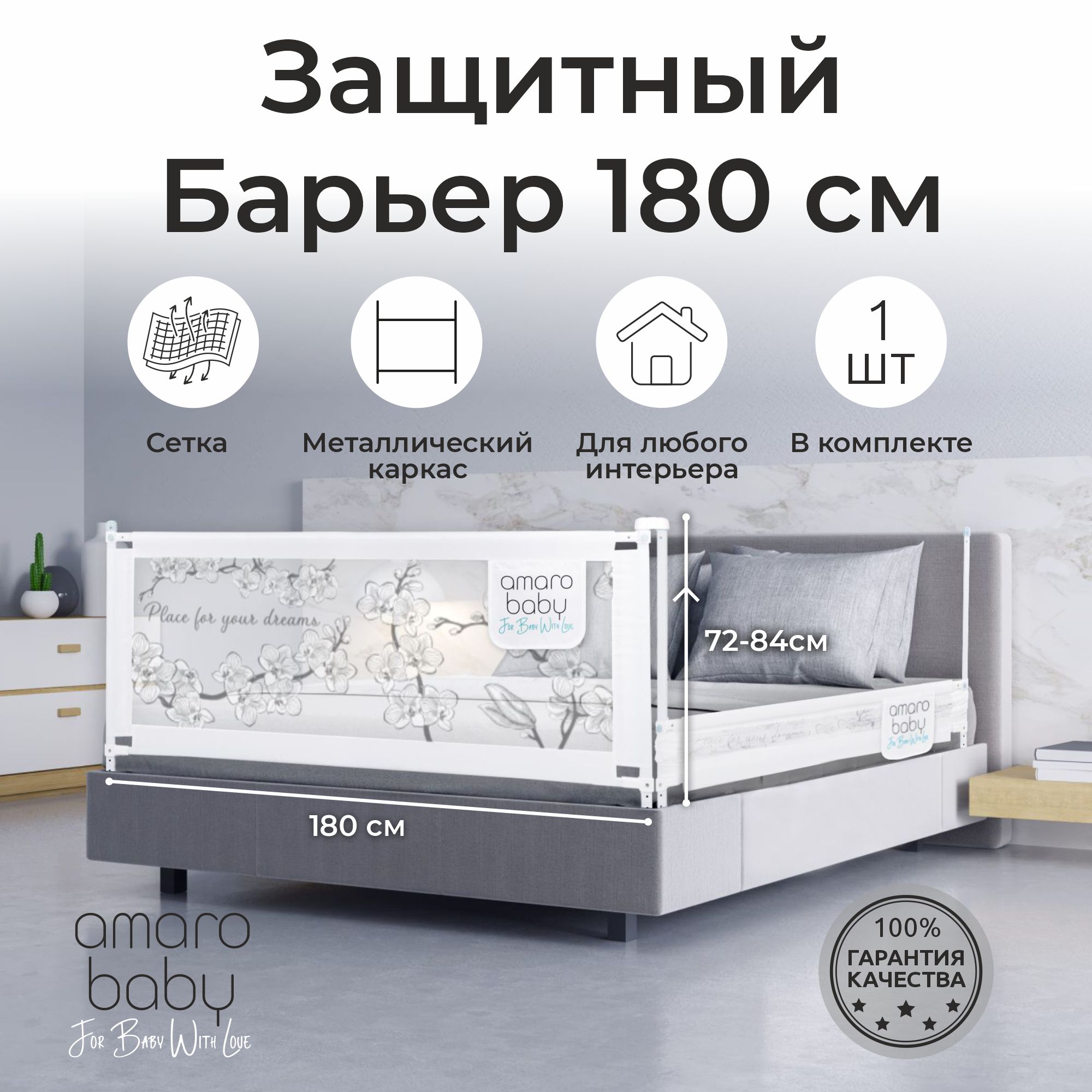 Барьер защитный для кровати Amarobaby Safety of dreams 180см Белый - фото 2