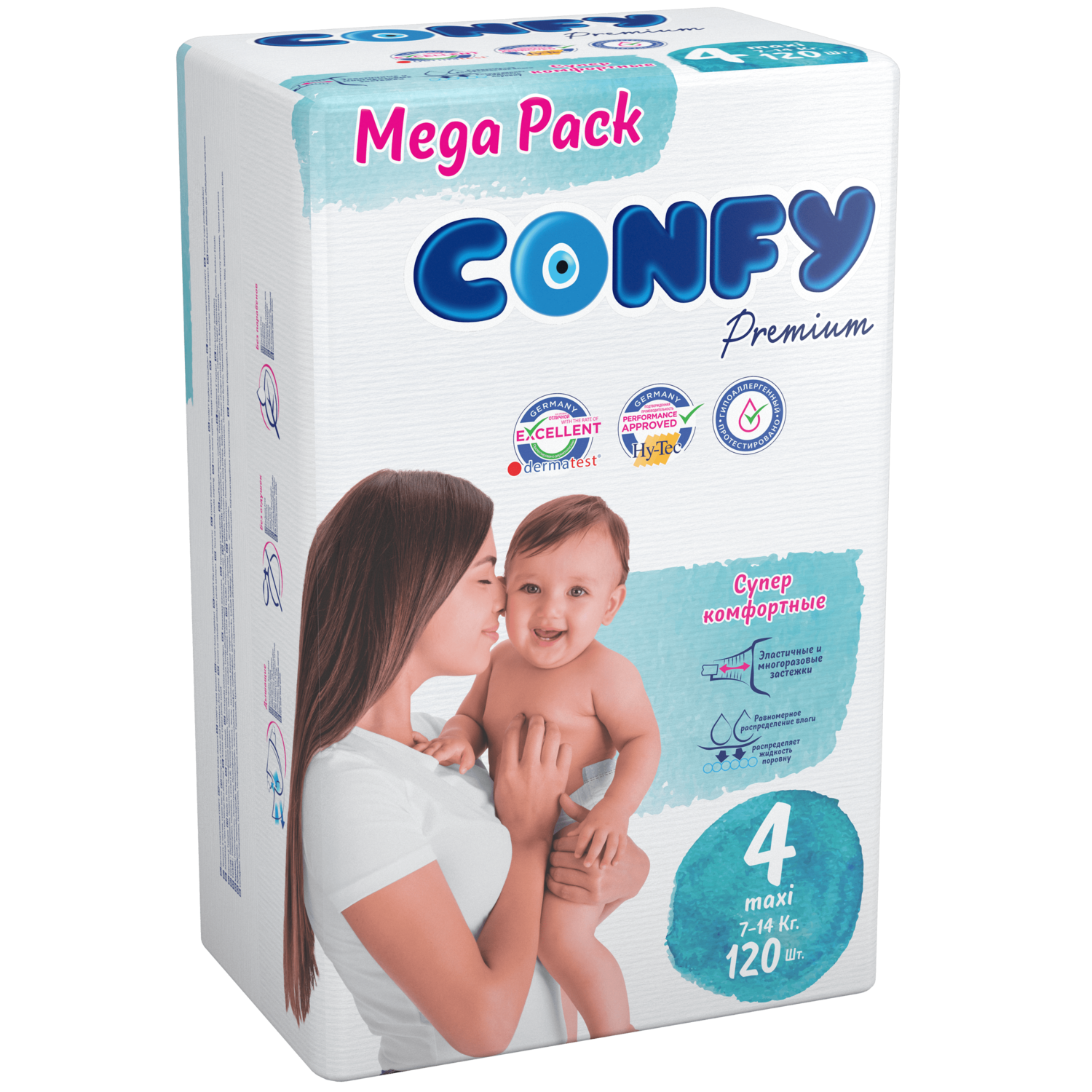 Подгузники детские CONFY Premium Maxi размер 4 7-14 кг Mega упаковка 120 шт CONFY - фото 2
