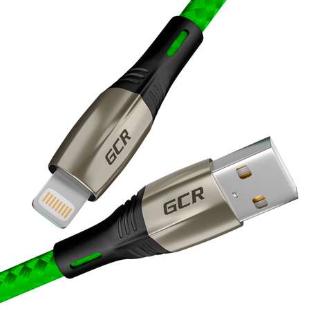 Кабель USB GCR 1.7m Lightning для iPhone series Mercedes в зеленой нейлоновой оплетке GCR-52785