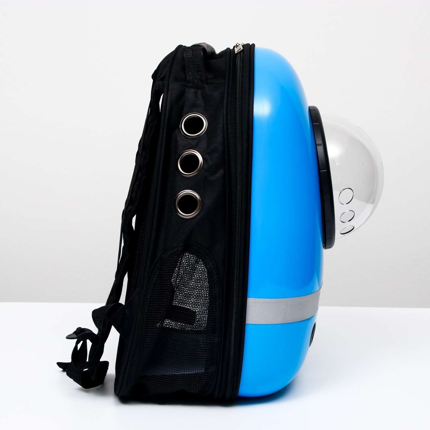 Рюкзак для переноски животных Пижон с окном для обзора и светоотражающей полосой синий - фото 2