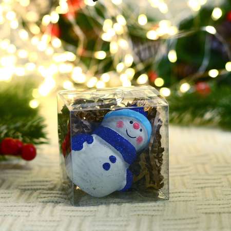 Ёлочная игрушка Evis «Снеговичок в шапочке» ручная роспись 8.4 см сине-белый