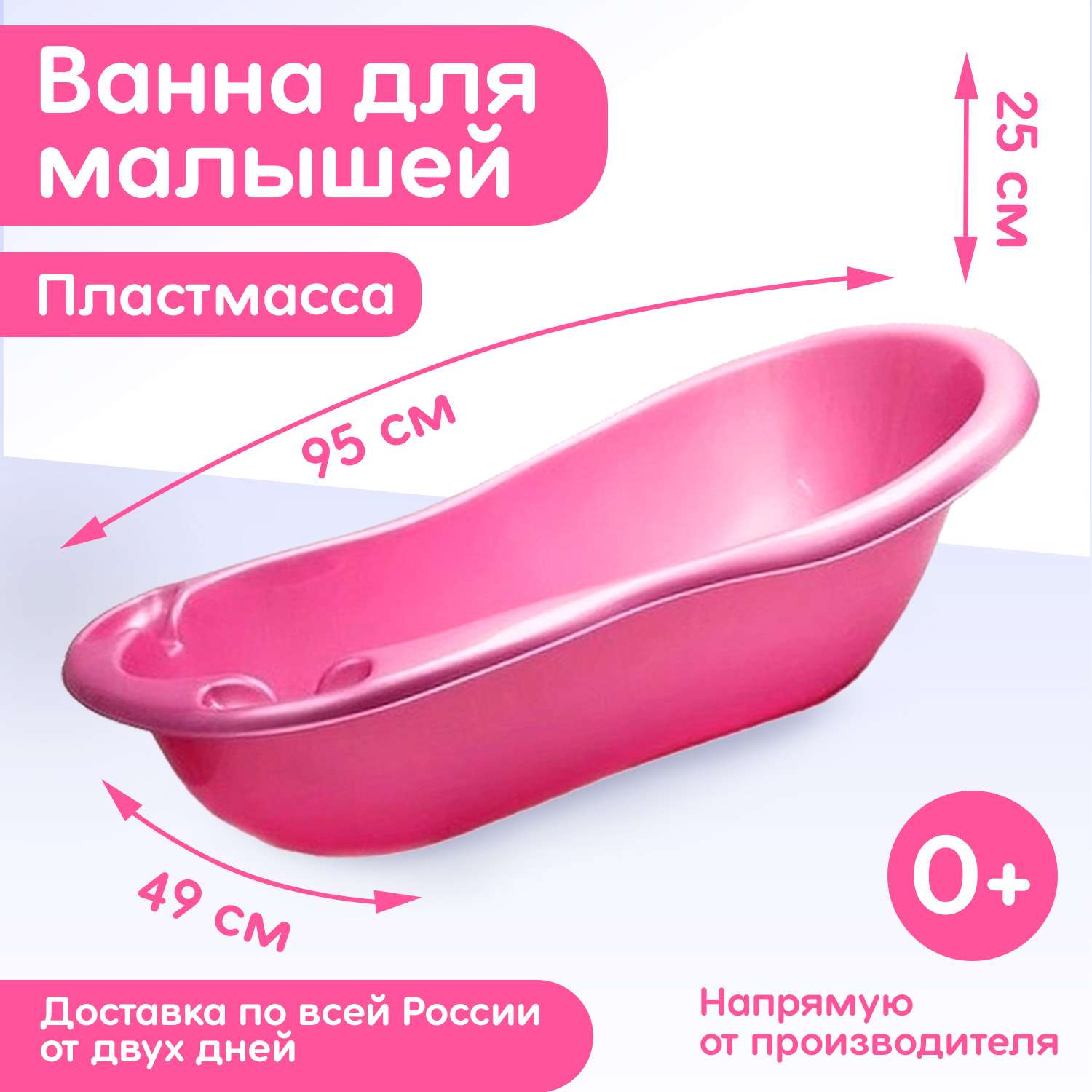Ванна elfplast для купания детская розовый перламутровый - фото 2