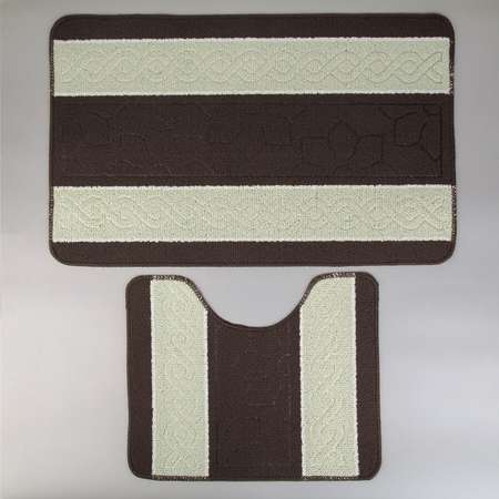 Набор ковриков Доляна для ванной и туалета «Полосатый» 2 шт: 78×475 40×475 см цвет бежево-коричневый