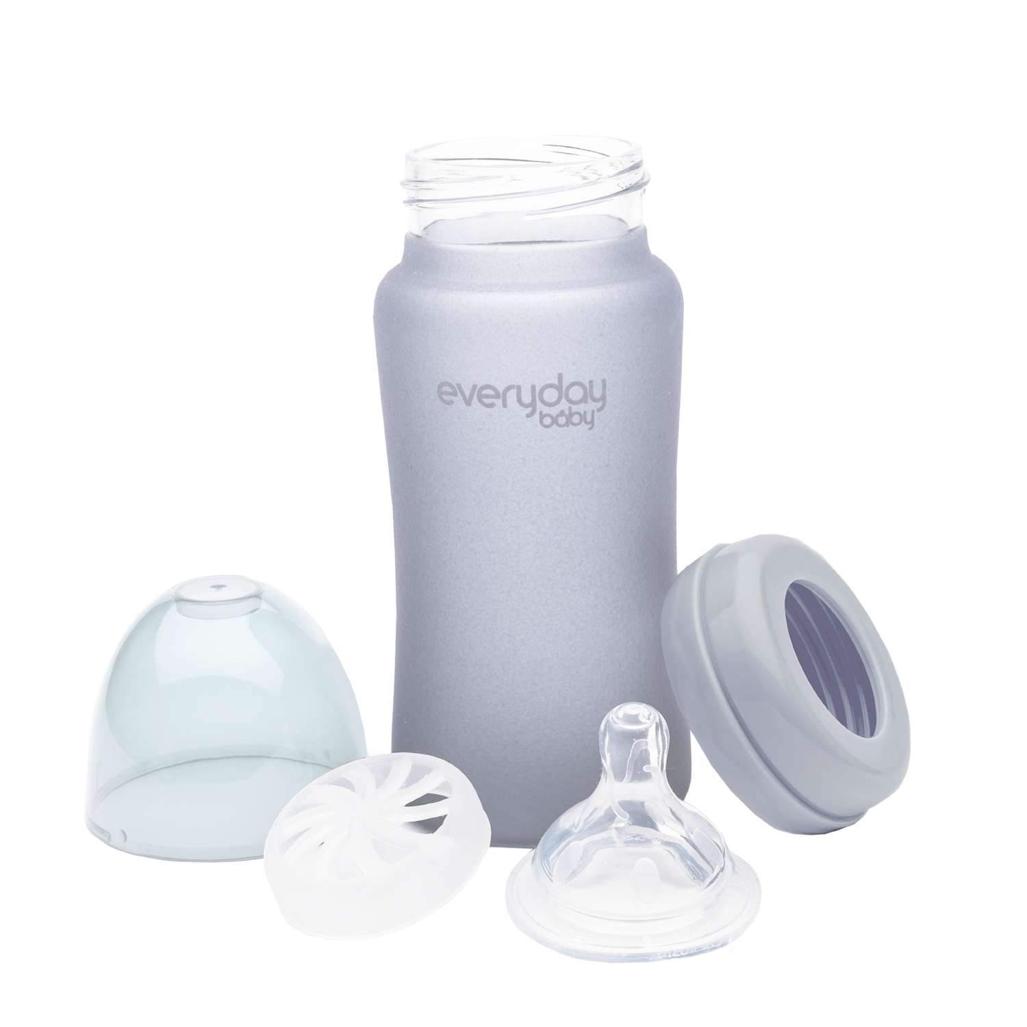 Бутылочка Everyday Baby Healthy стеклянная с защитным силиконовым покрытием 240 мл серый - фото 2