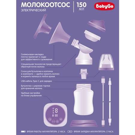 Молокоотсос BabyGo электрический беспроводной BG-1057