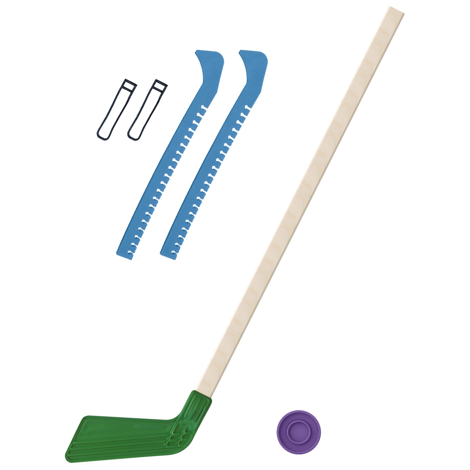 Набор для хоккея Задира Клюшка хоккейная детская зелёная 80 см + шайба + Чехлы для коньков голубые - фото 1