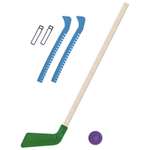 Набор для хоккея Задира Клюшка хоккейная детская зелёная 80 см + шайба + Чехлы для коньков голубые
