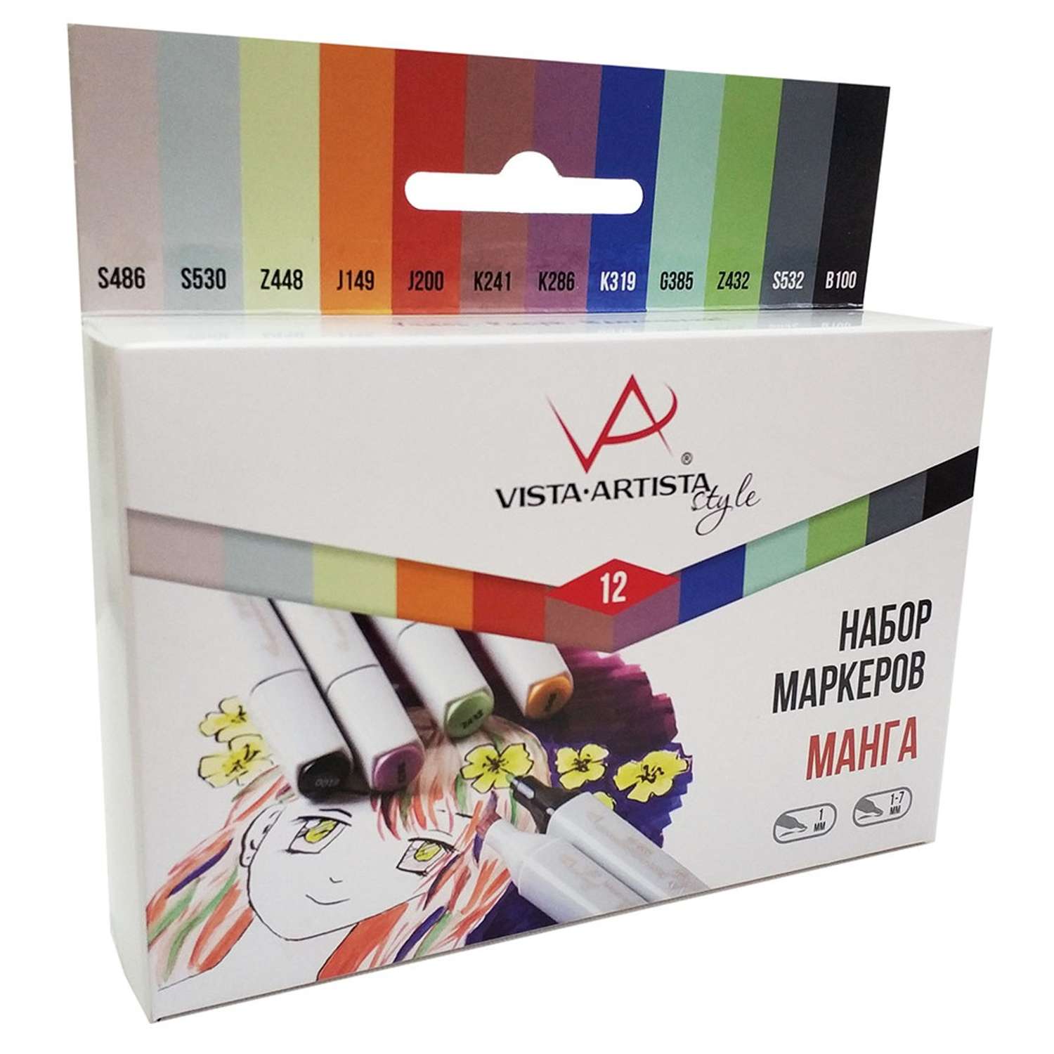 Набор маркеров VISTA-ARTISTA Style на спиртовой основе 7 мм 12 цветов перо круглое/скошенное 10 - Манга - фото 1