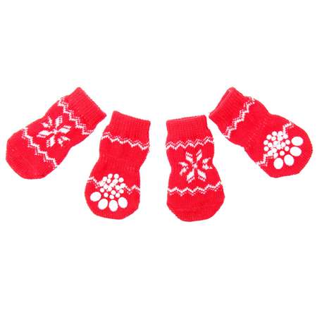 Носки для животных Пижон нескользящие «Снежинка» размер S 4 шт. красные