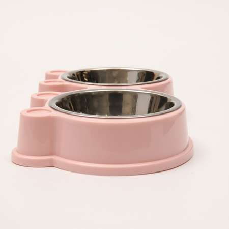 Миска Пижон металлическая двойная на пластиковой основе 27.8х15.5х4 см розовая 160 мл