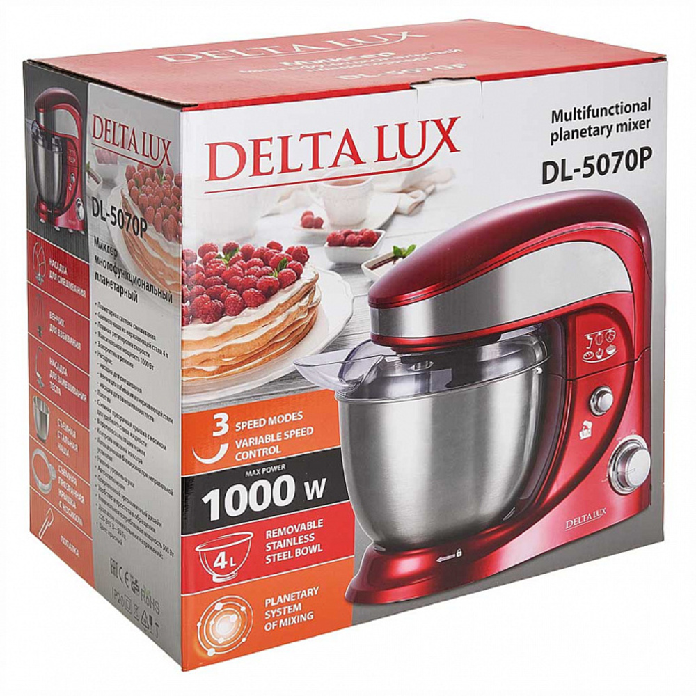 Миксеры Delta Lux DL-5070Р красный 1000 Вт чаша из нержавеюще стали 4 л - фото 9