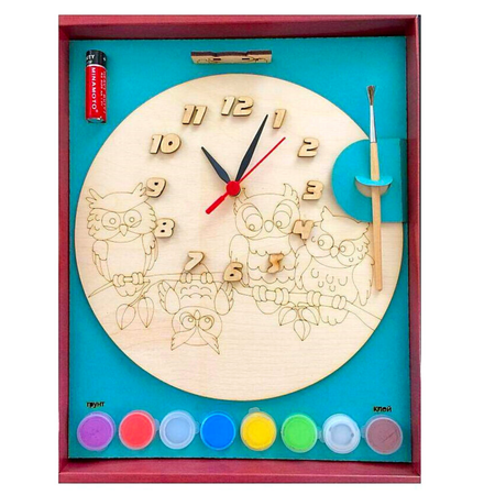Набор для творчества Нескучные игры Часы с циферблатом Совы с красками