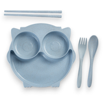 Набор детской посуды Добрый Филин Детская тарелка вилка ложка Совушка голубая 4 предмета