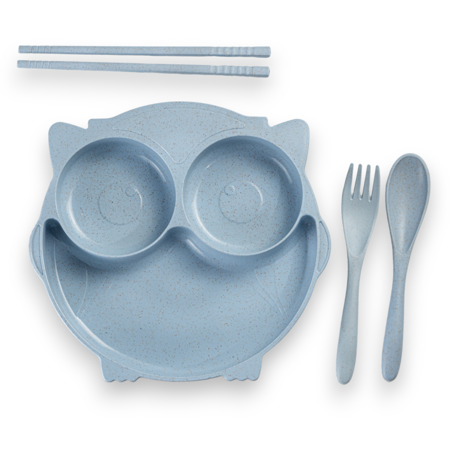 Набор детской посуды Добрый Филин Детская тарелка вилка ложка Совушка голубая 4 предмета - фото 1