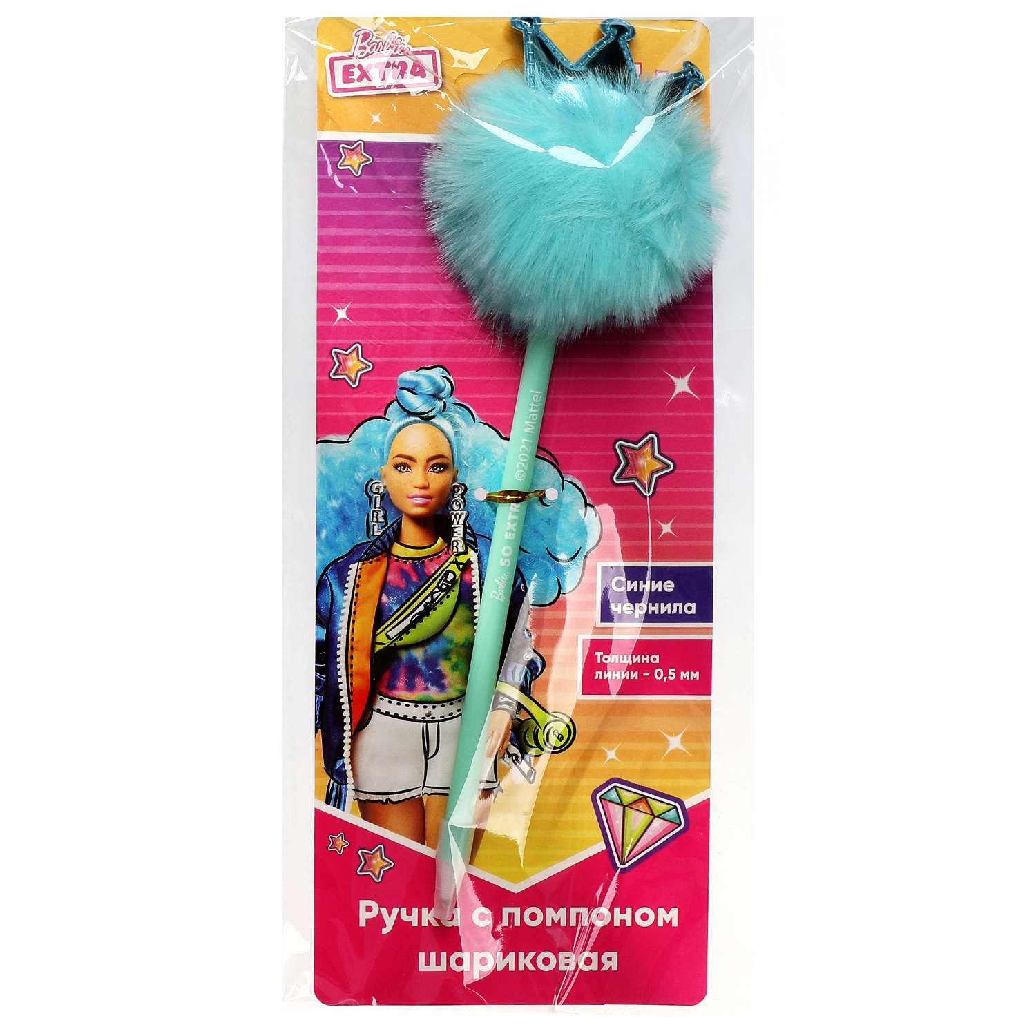 Ручка шариковая Умка Barbie с бирюзовым пушистым топпером barbie extra - фото 1