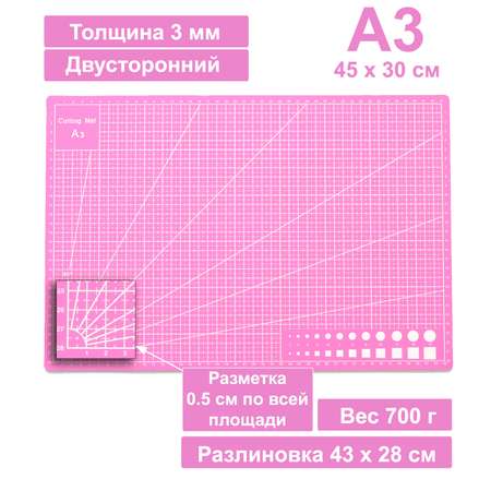 Коврик для рукоделия Patchy.ru А3 розовый