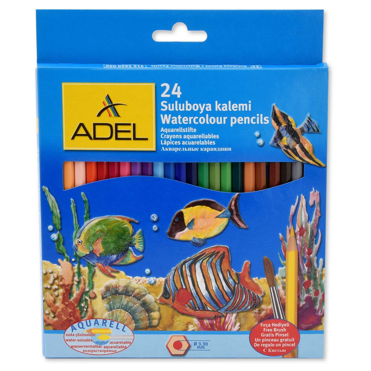 Карандаши цветные акварельные Adel Aquacolor 3 мм 24 цвета + кисточка - фото 2