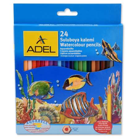 Карандаши цветные акварельные Adel Aquacolor 3 мм 24 цвета + кисточка