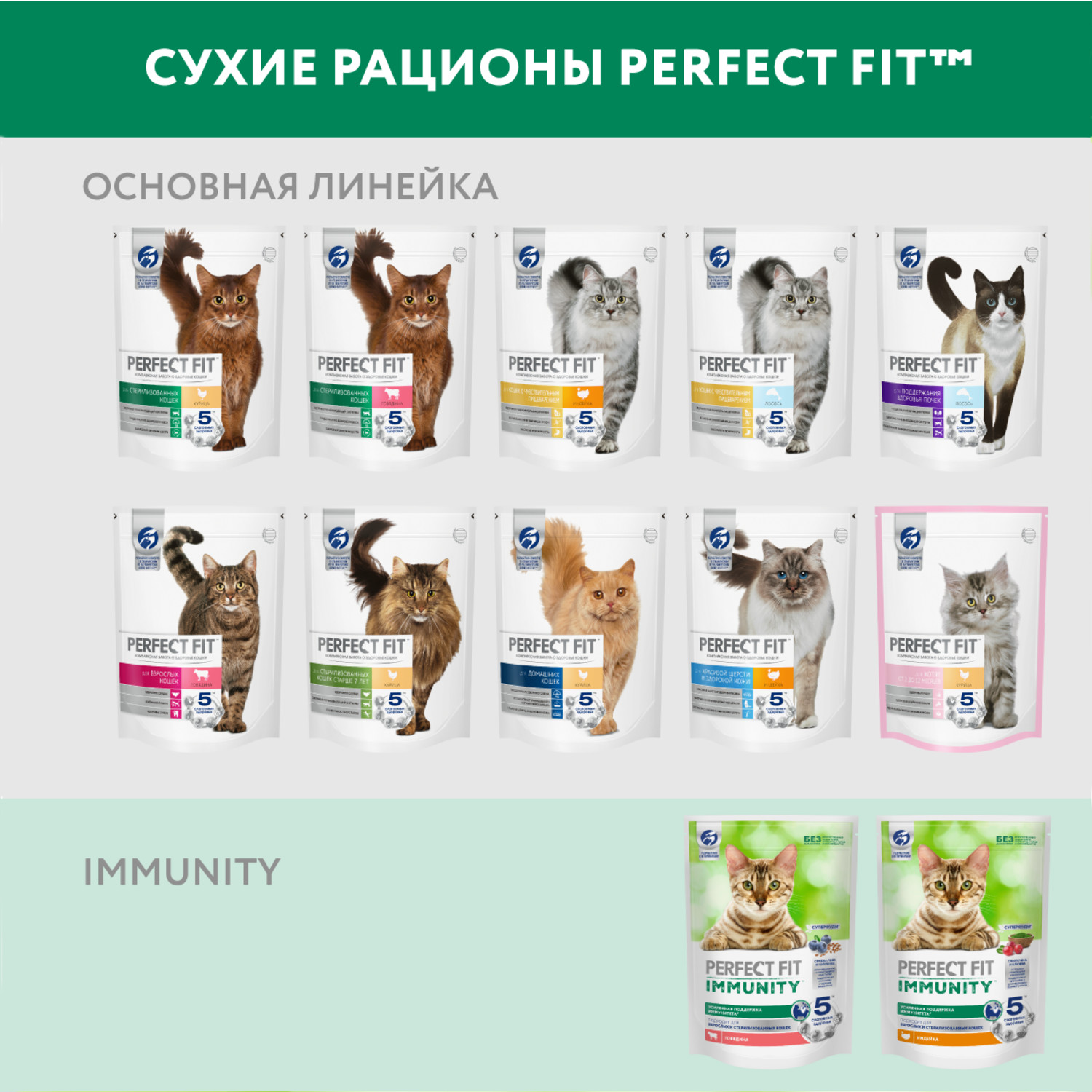 Корм для кошек Perfect Fit 1.1кг Immunity для поддержания иммунитета говядина-семена льна-голубика сухой - фото 10