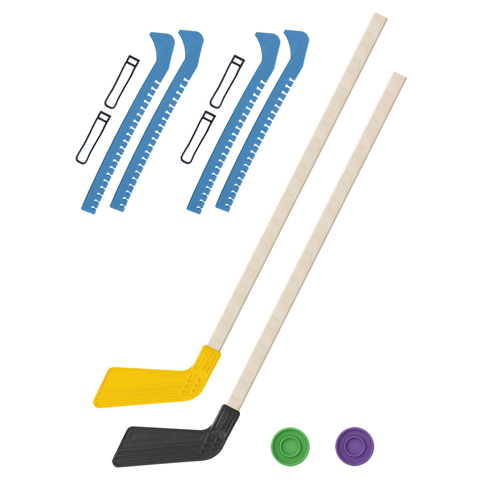Набор для хоккея Задира Клюшка хоккейная детская 2 шт 80 см + 2 шайбы + Чехлы для коньков голубые 2 шт - фото 1