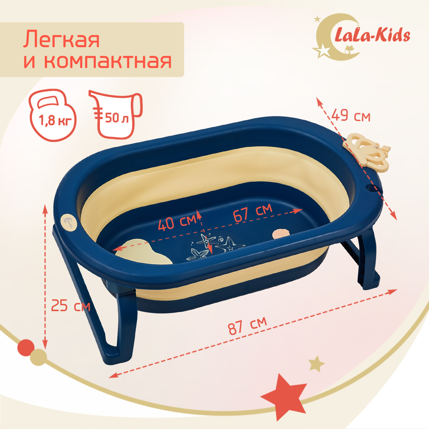 Детская ванночка LaLa-Kids складная с матрасиком для купания новорожденных - фото 7