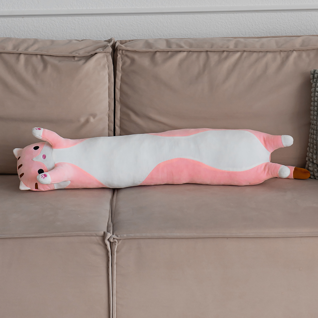 Мягкая игрушка кошка подушка TOTTY TOYS кот батон 90 см розовый антистресс развивающая обнимашка - фото 3