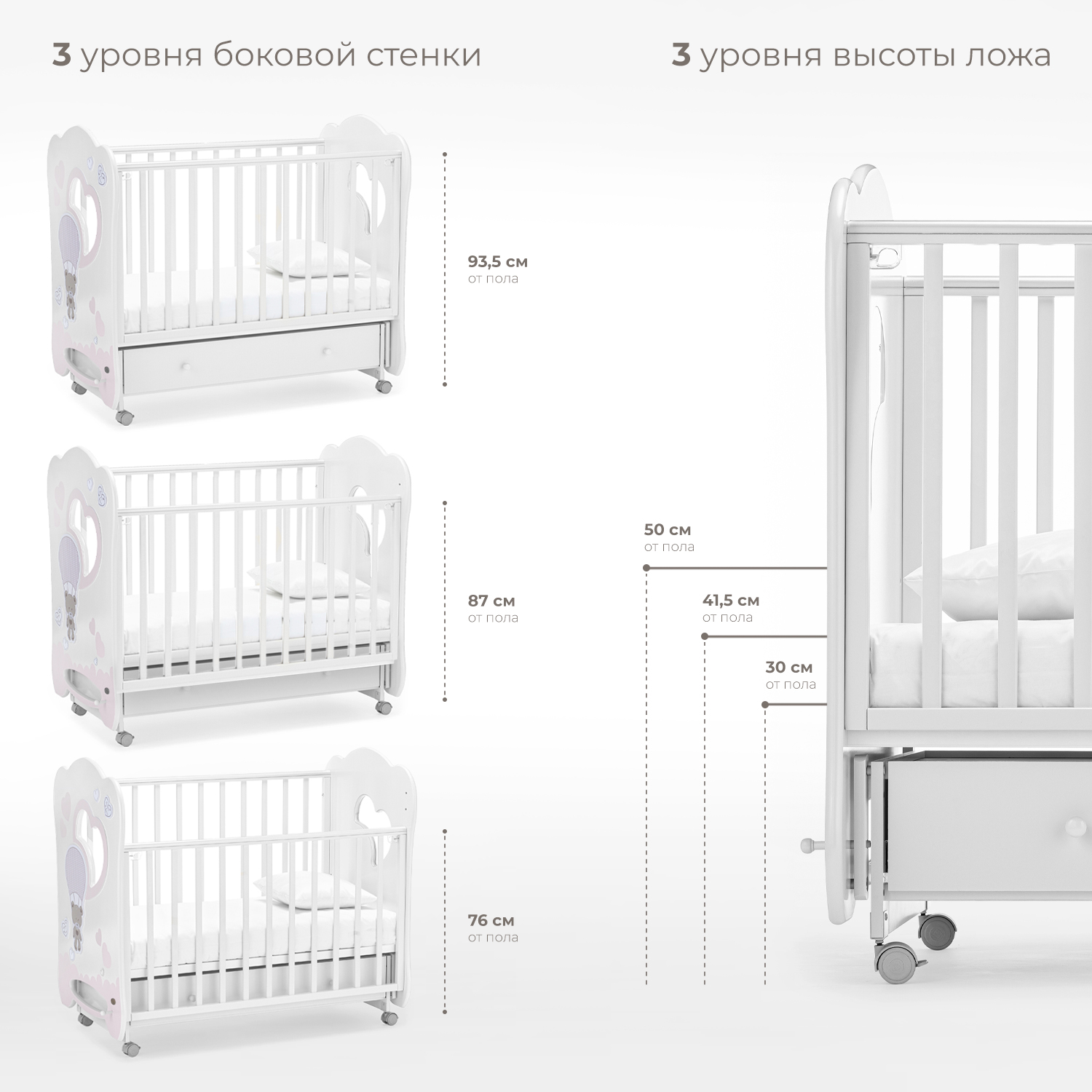 Детская кроватка Nuovita прямоугольная, поперечный маятник (белый) - фото 3