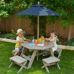 Детская садовая мебель KidKraft 4 скамьи стол-пикник зонт серо-синий 20176_KE