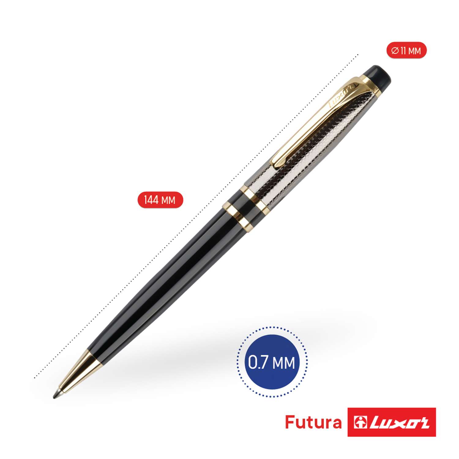 Ручка шариковая LUXOR Futura синяя корпус черный золото поворотный механизм футляр - фото 2