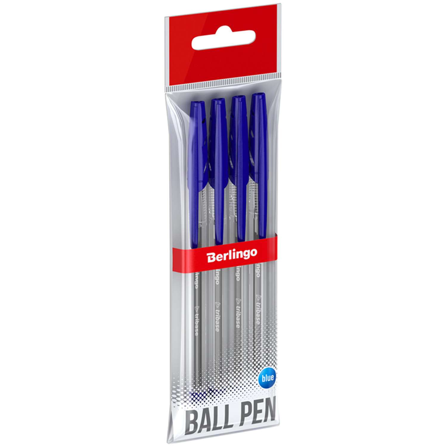 Ручка шариковая Berlingo Tribase синяя 10 мм 4 шт пакет с европодвесом набор 24 шт - фото 1