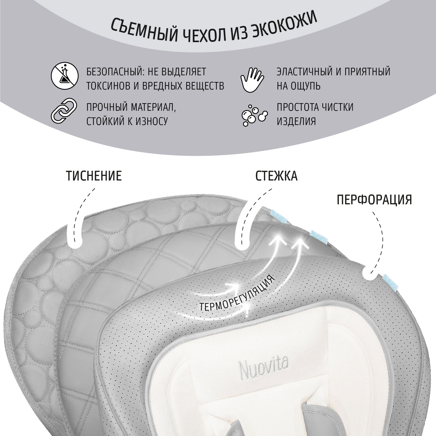 Стул-шезлонг для кормления Nuovita Tutela с тиснением Темно-серый - фото 8