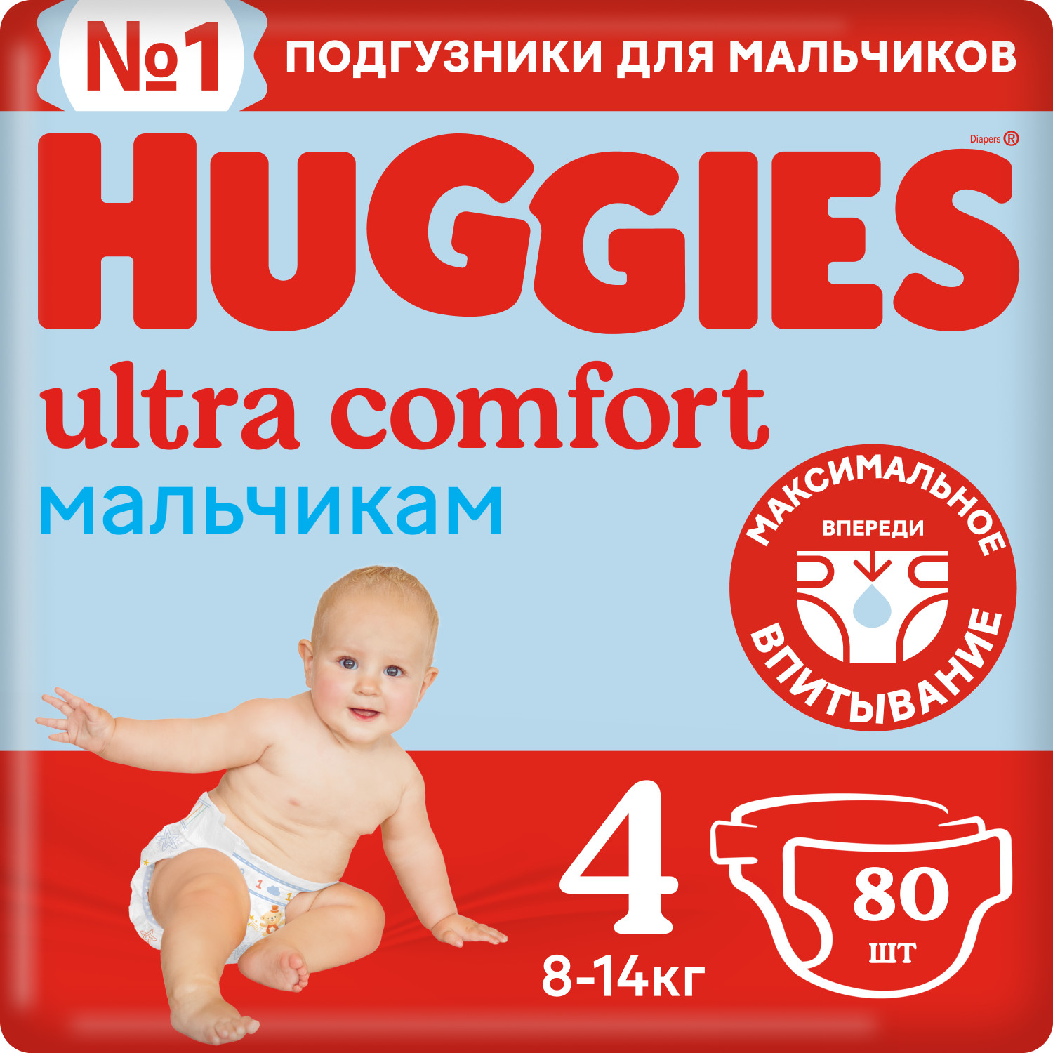 Подгузники для мальчиков Huggies Ultra Comfort 4 8-14кг 80шт купить по цене  1799 ₽ в интернет-магазине Детский мир