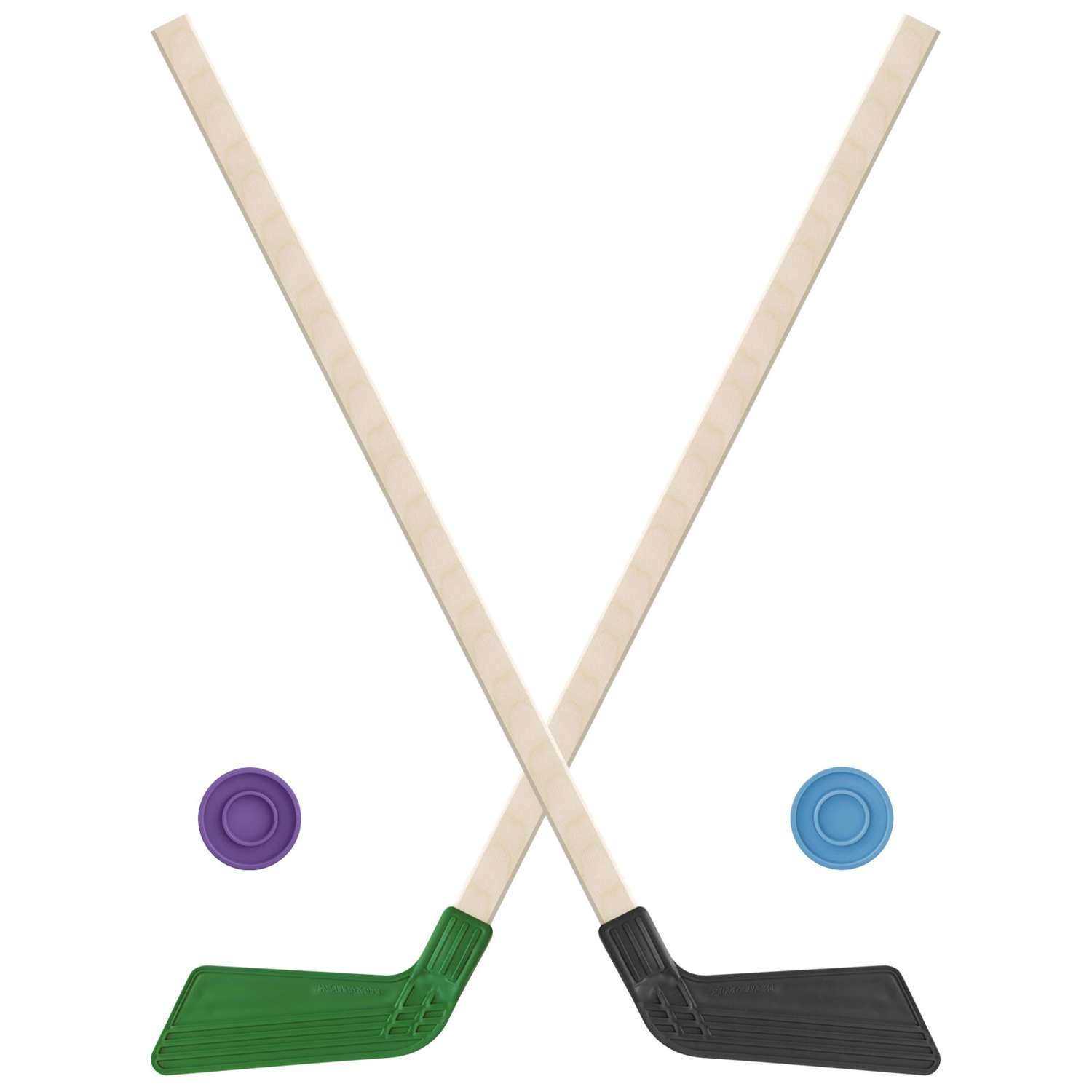 Набор для хоккея Задира Клюшка хоккейная детская зелёная и чёрная 80 см + 2 шайбы - фото 1