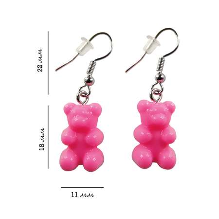 Серьги мармеладные мишки Fibo Fashion deep pink