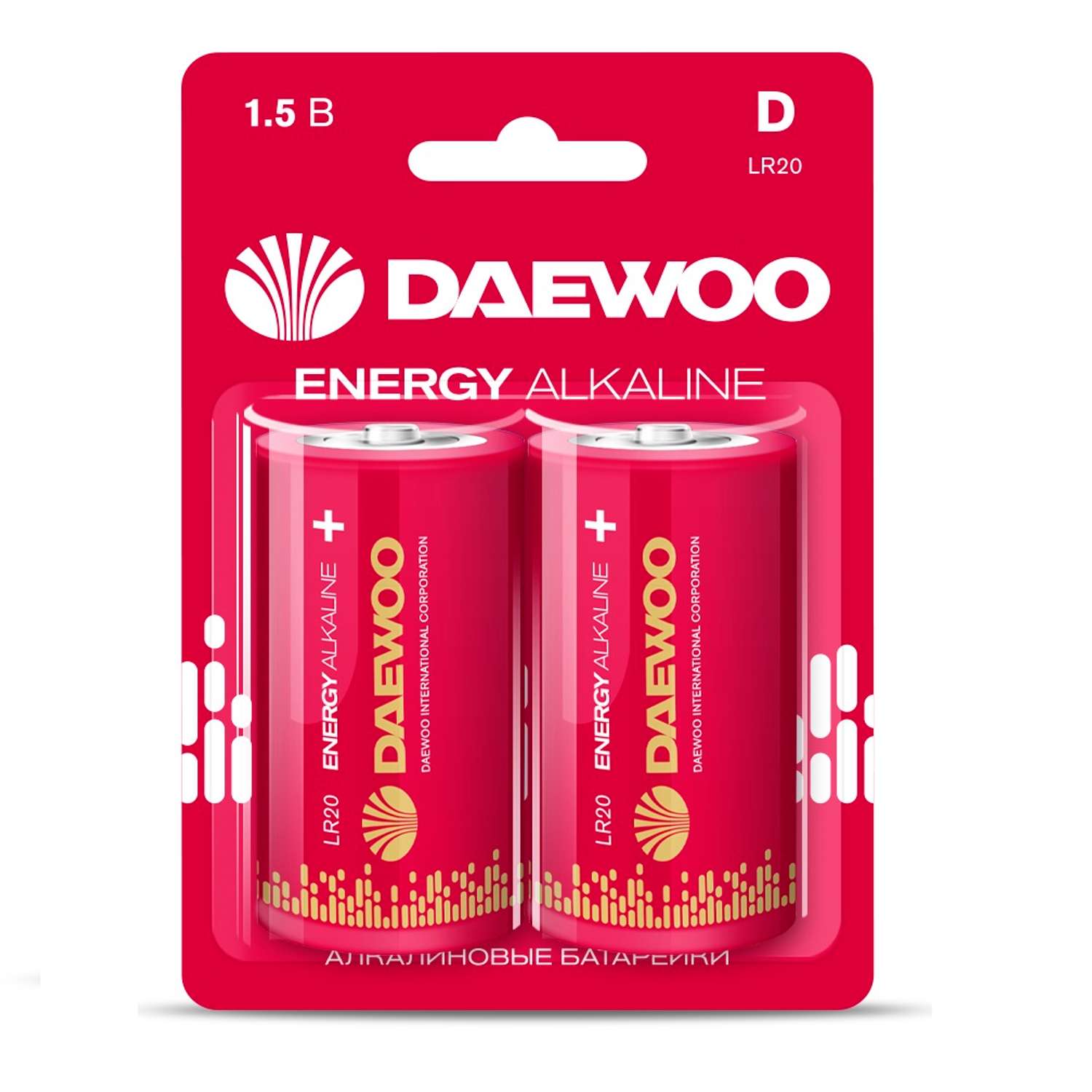 Батарейки алкалиновые DAEWOO Energy Alkaline типоразмера D LR20 2 шт LR20EA-2B - фото 1
