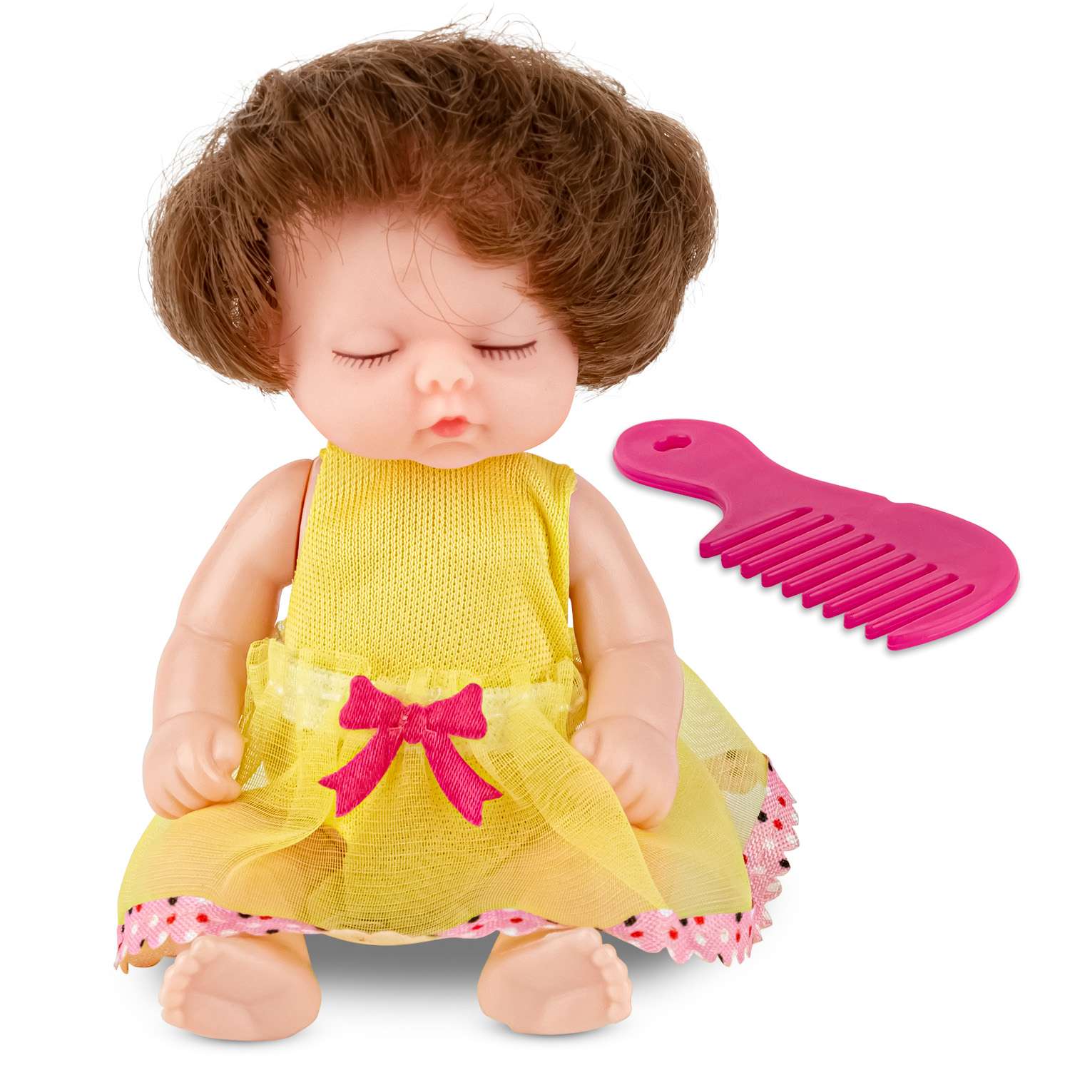 Кукла-младенец DollyToy с расчёской 11.5 см в шаре желтый DOL0804-114//желтый - фото 1