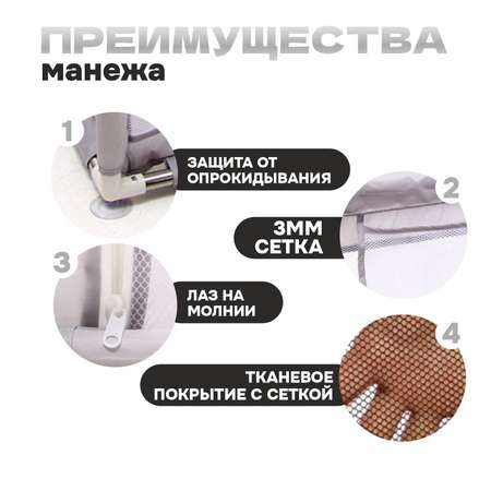 Манеж детский BabyCare «Серый» 150х150х68 см