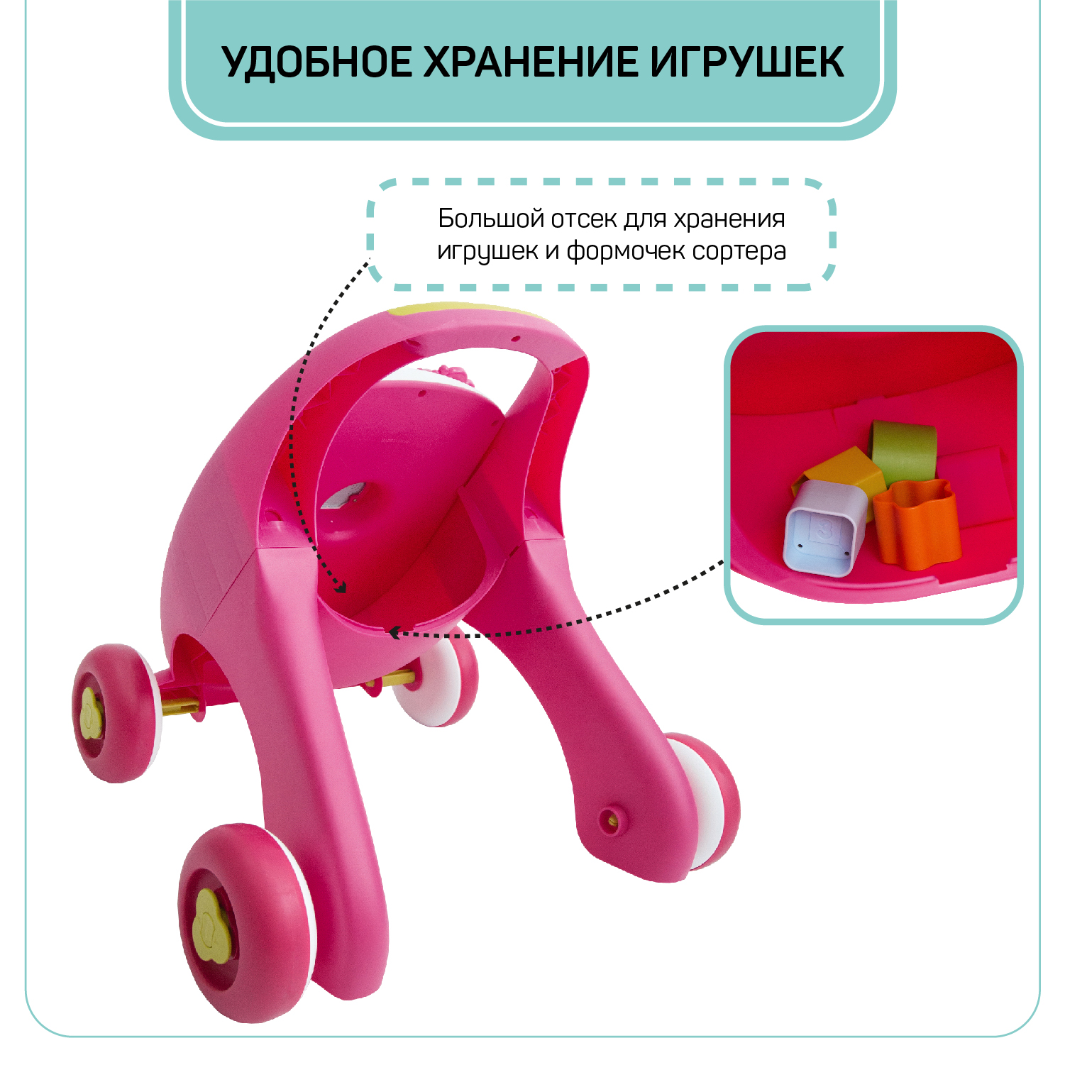 Каталка-ходунки Amarobaby Walking Way 2в1 музыкальная Розовый - фото 6