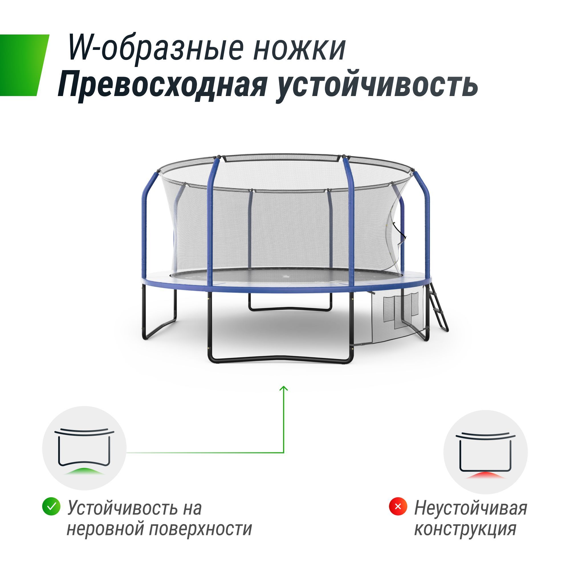 Батут каркасный Supreme Game UNIX line 14 ft Blue общий диаметр 427 см до 170 кг диаметр прыжковой зоны 370 см - фото 7