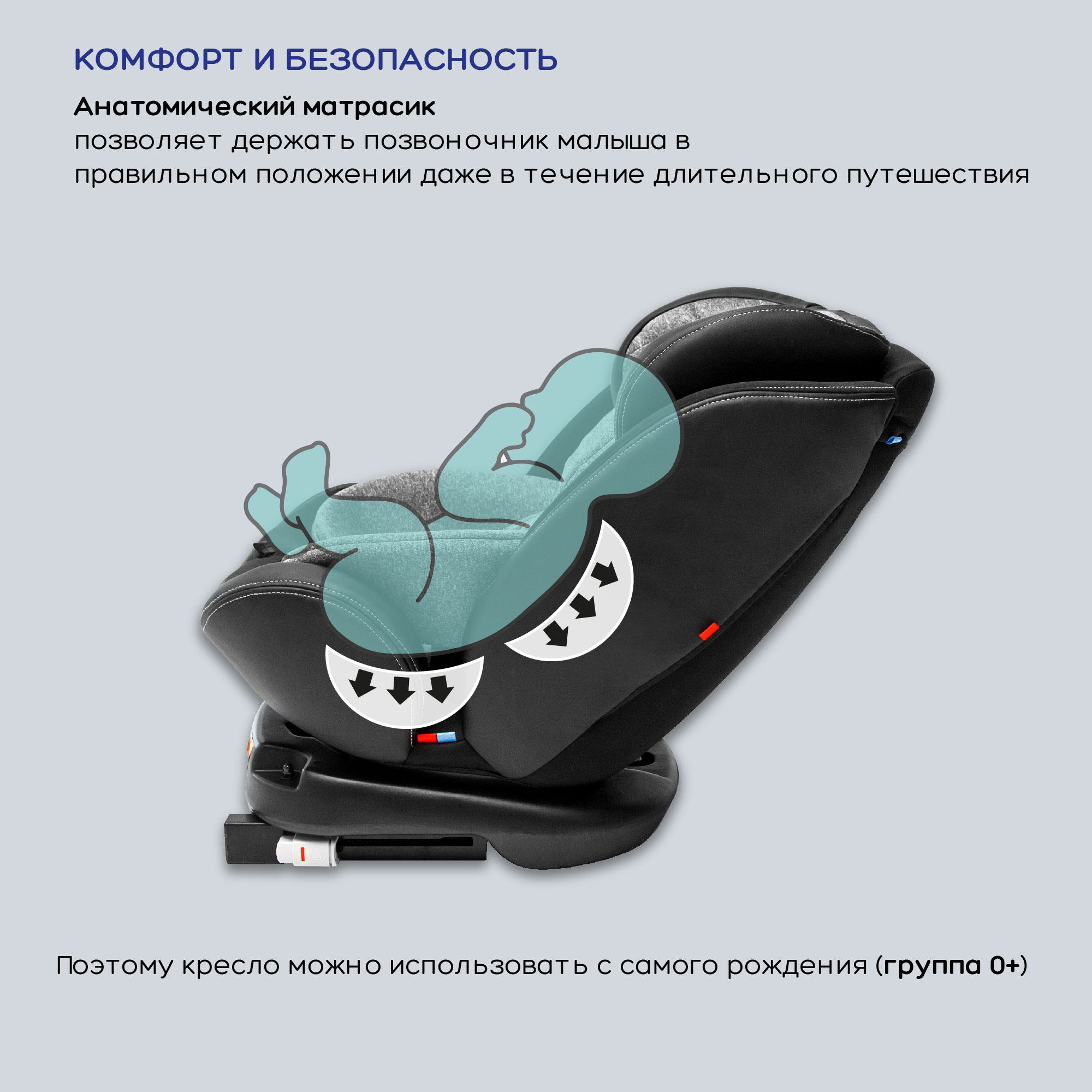 Автокресло детское AmaroBaby ST-3 Isofix класс D группа 0+ 1 2 3 серый - фото 13