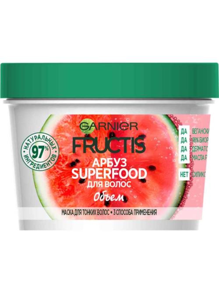 Маска для тонких волос GARNIER Fructis SUPERFOOD арбуз 390 мл - фото 1