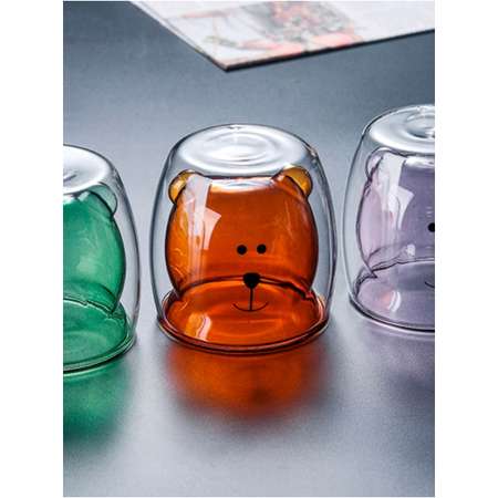 Стеклянный стакан KIMBERLY с двойными стенками оранжевый мишка 250 мл