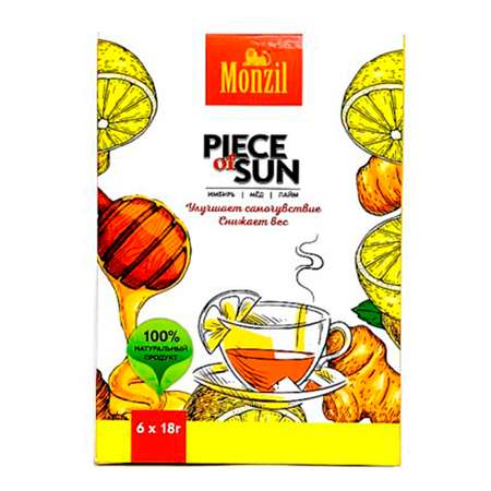 Имбирный напиток Monzil Piece of Sun Имбирь Мёд Лайм 6 пакетиков 18 г